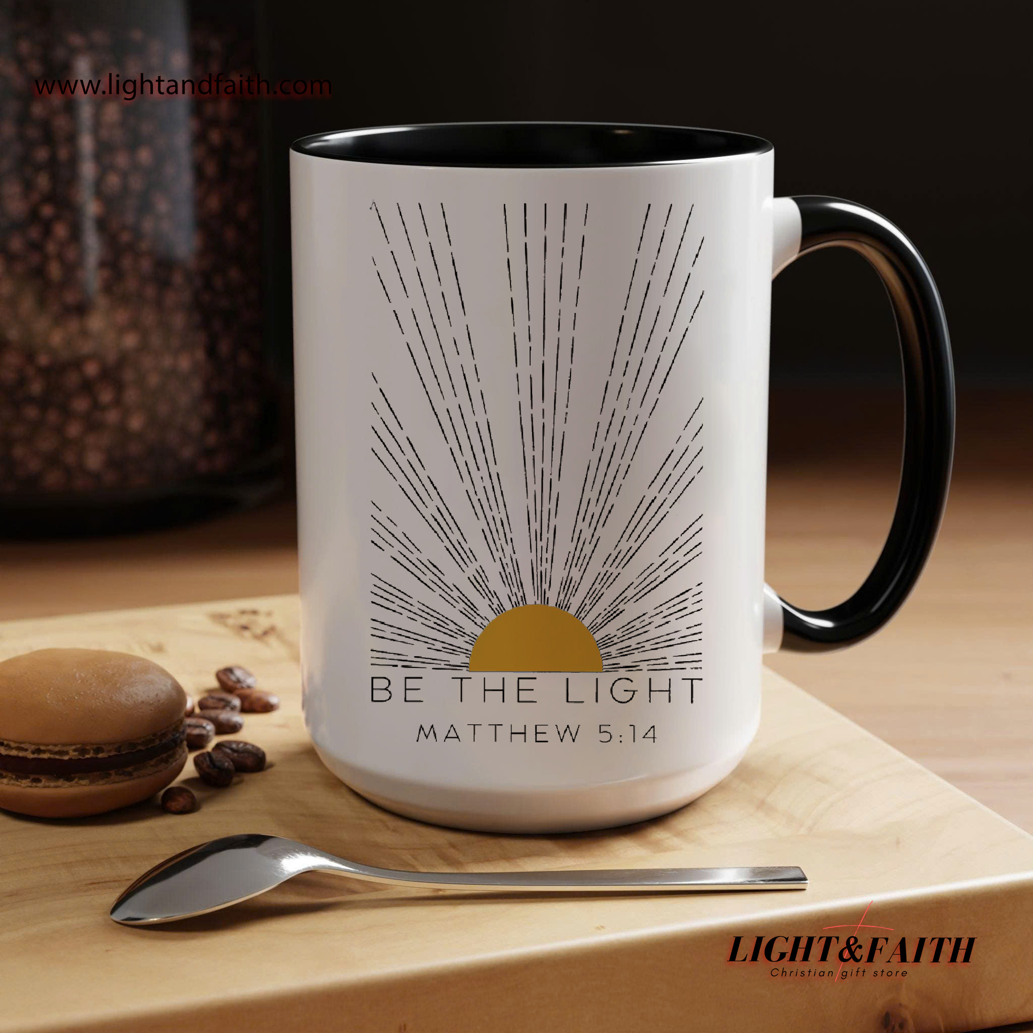 Be The Light Mug – Matthew 5:14 Christian Coffee Cup, Bible Verse Gift, Inspirational Scripture Mug, Faith-Based Drinkware. MULAF01